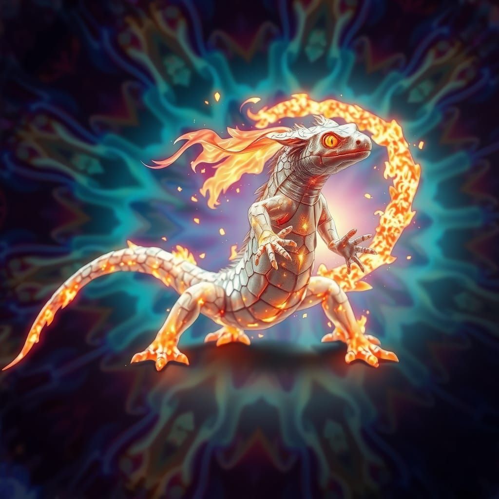 Crystal Salamander Spirit in Vibrant, Kaleidoscopic Surround...