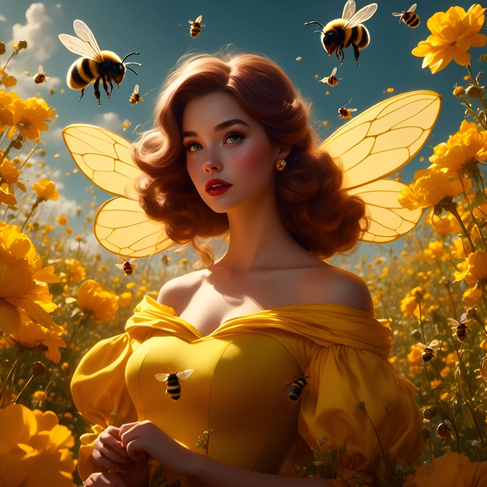 Princess Belle as Bee in Floral Field