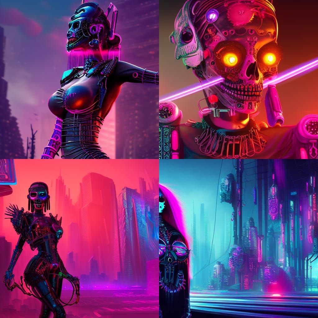 Cyberpunk Catrina with Synthwave Elements