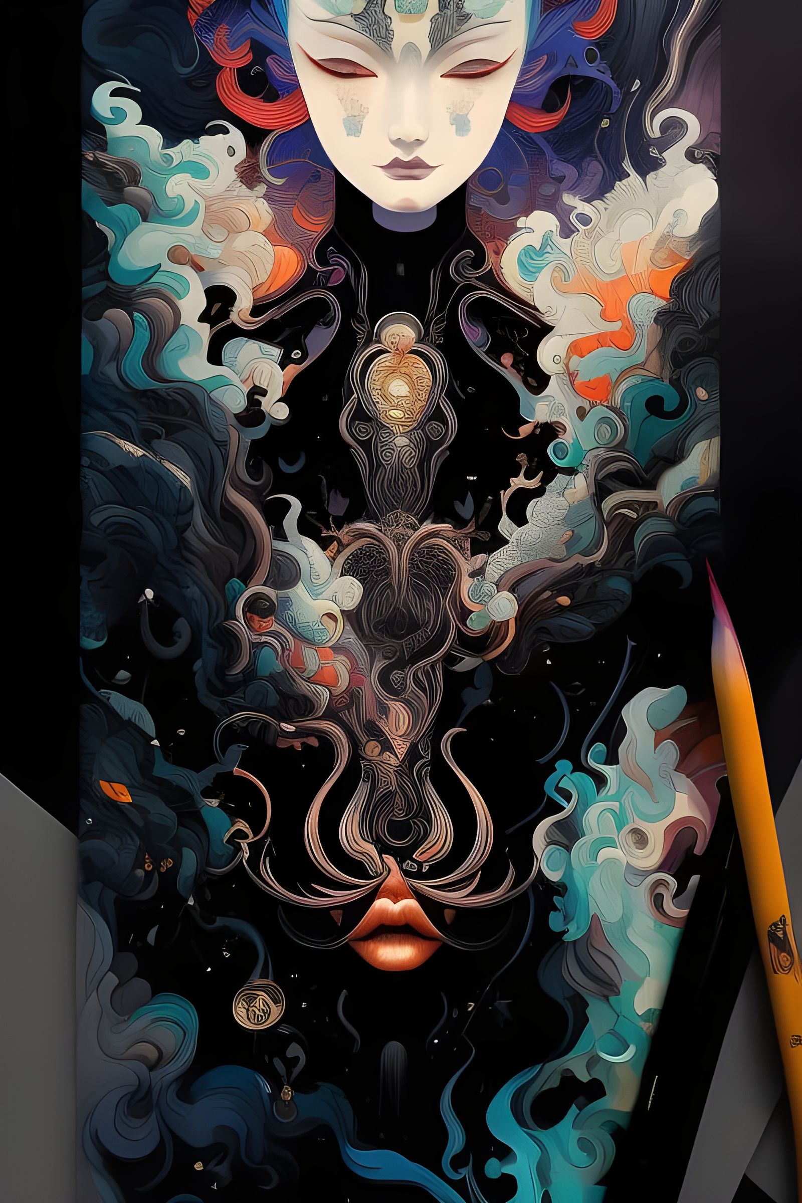 Flaming Hair Portrait: Hyperdetailed Gouache Illustration