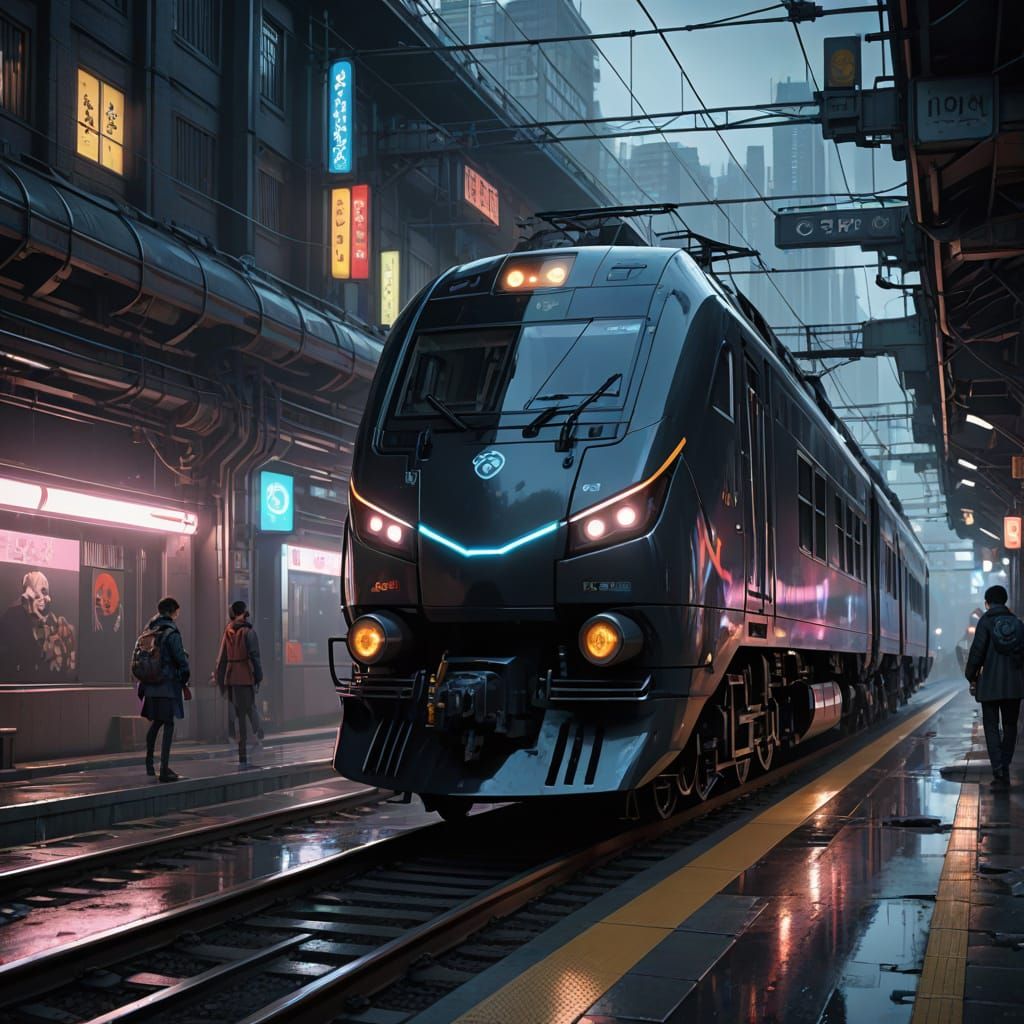 Cyberpunk Train in Neon Lights