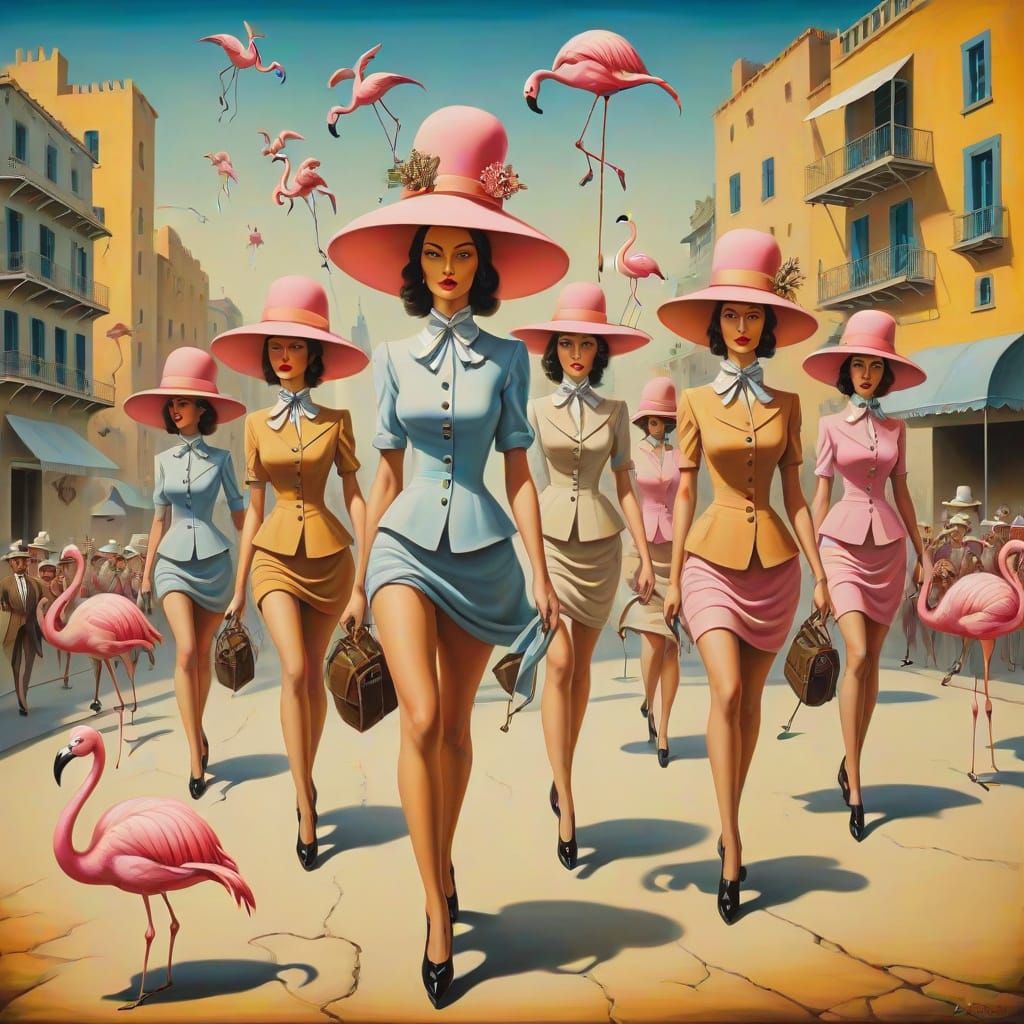 Surreal Parade in a Dali-Inspired Landscape