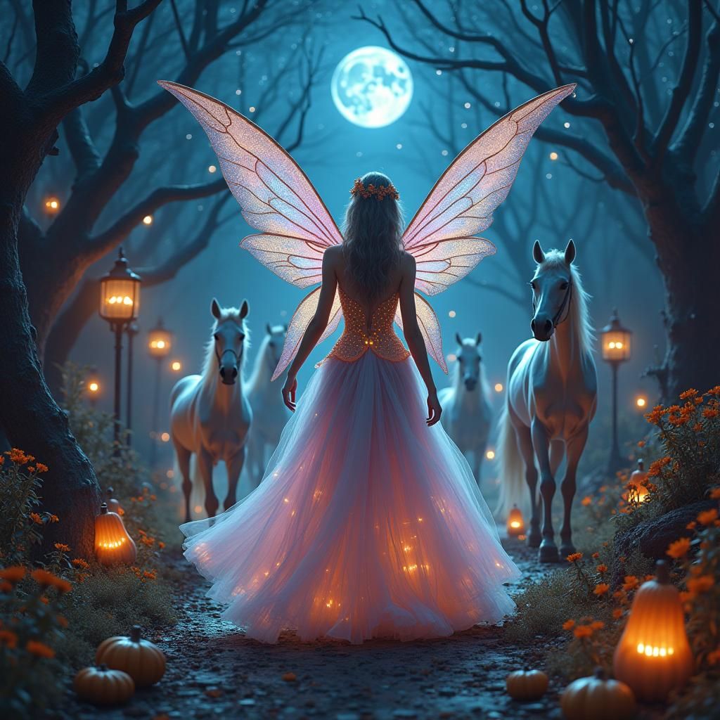 Fairy in Halloween Parade, Dreamlike Fantasy Art