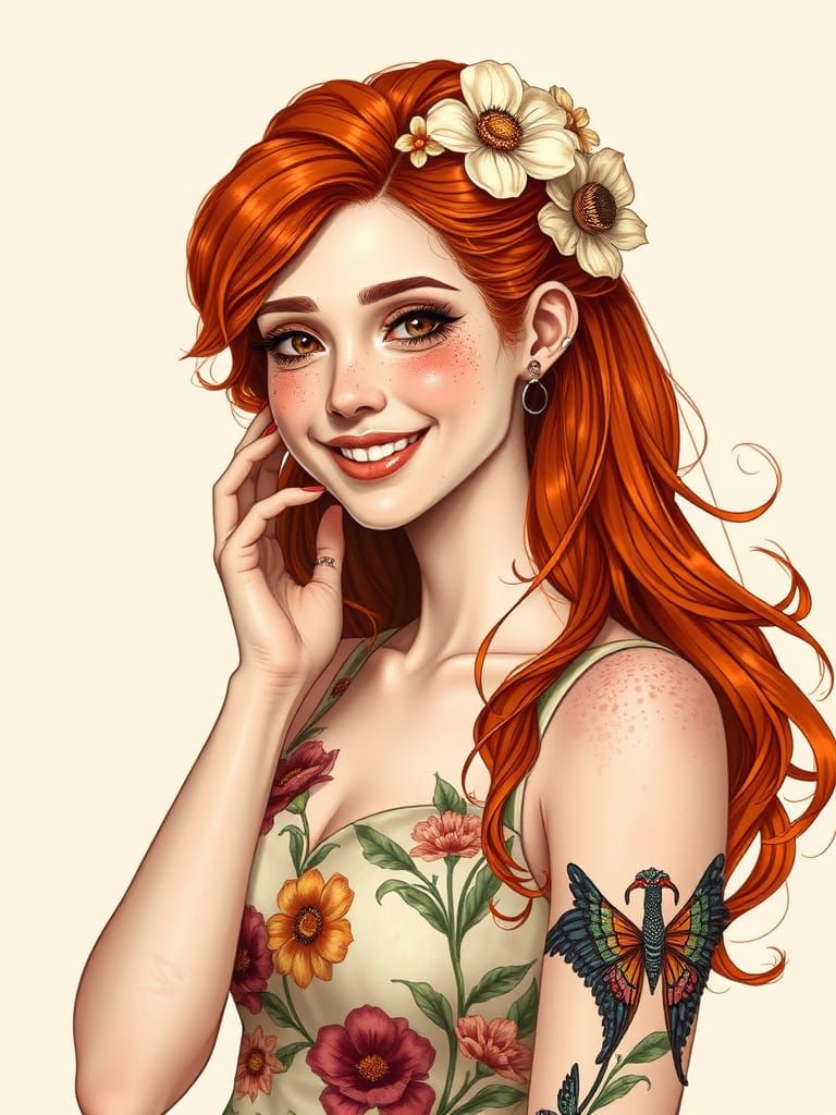 Cyborg Woman Portrait in Art Nouveau Style