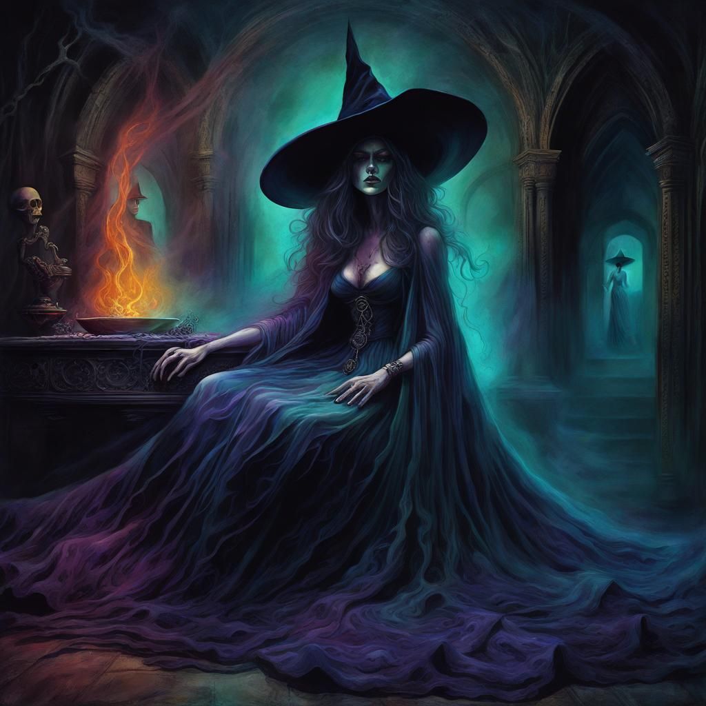Surreal Undead Witch in Dreamlike Necromantic Scene