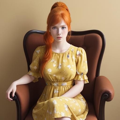 Ginger Woman in Yellow Dress Sitting
