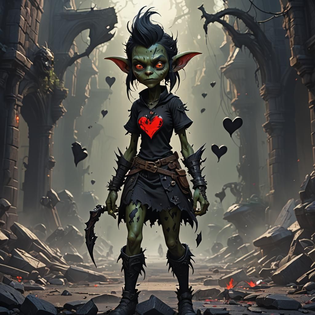 Black Goblin Girl in Detailed Matte Painting