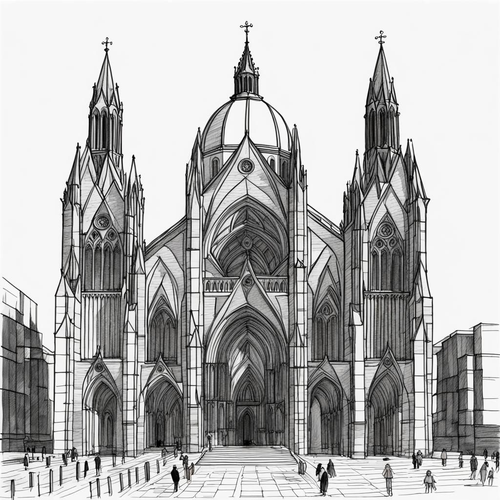 Minimalist Line Drawing of a Cathedral