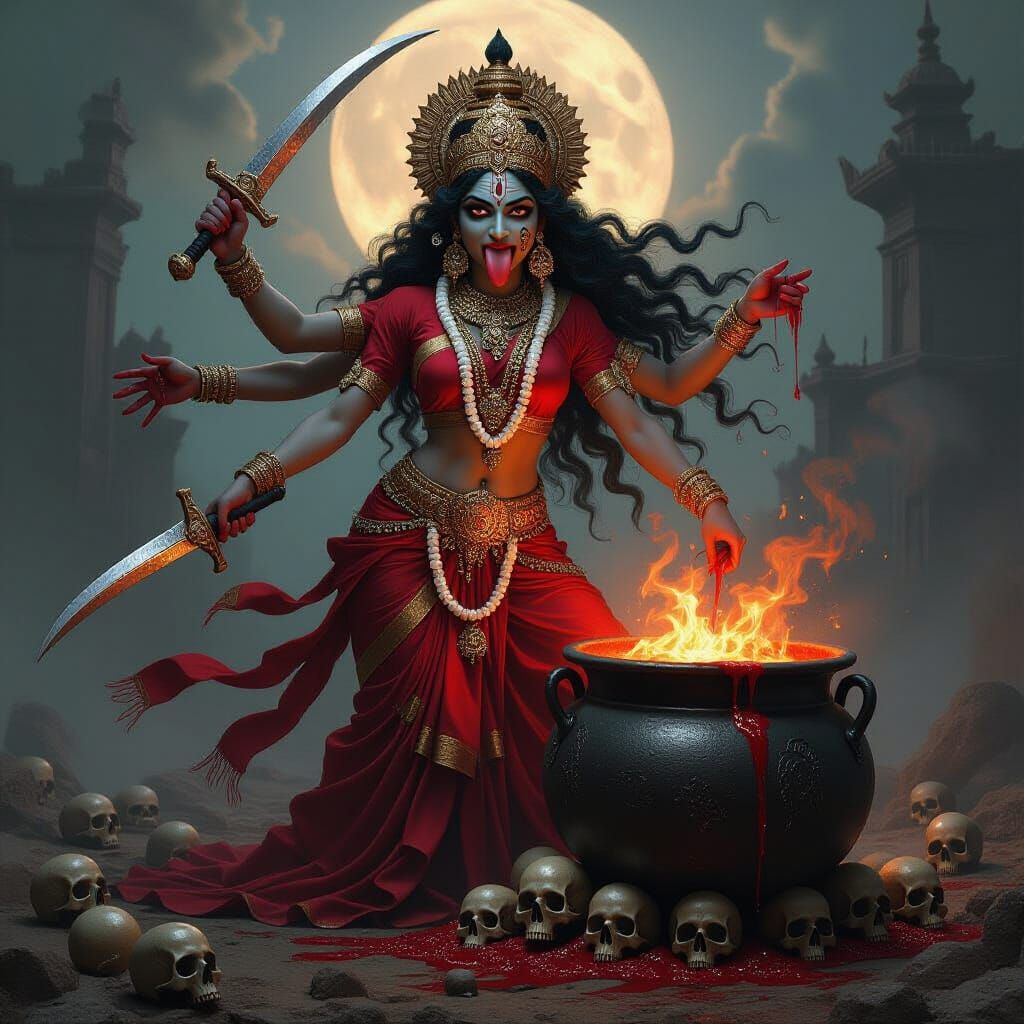 Fierce Goddess Kali Ma in Dark Fantasy Style