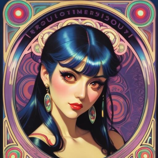 Harajuku Girl with Big Eyes in Retro Style