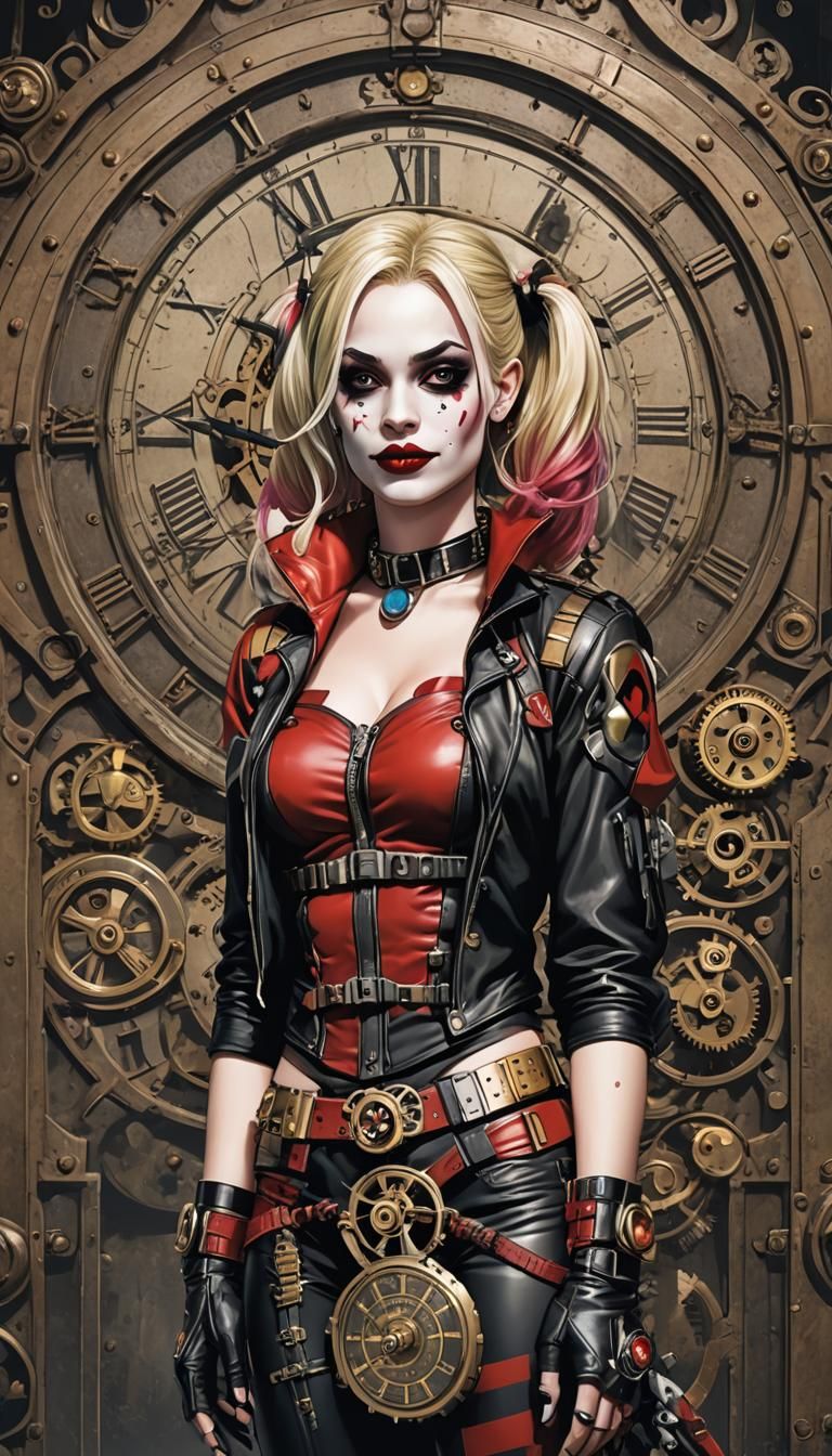 Harley Quinn's Clockwork Heart: A Clockpunk Vision