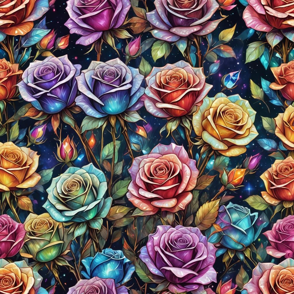 Colored Crystal Roses: Holographic Astral Illustration