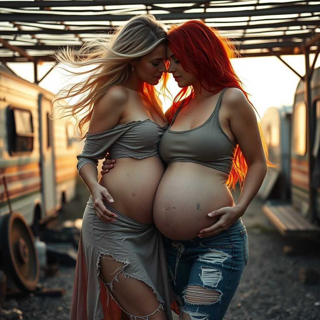 Earthly Beauty: Two Pregnant Women in Tender Embrace