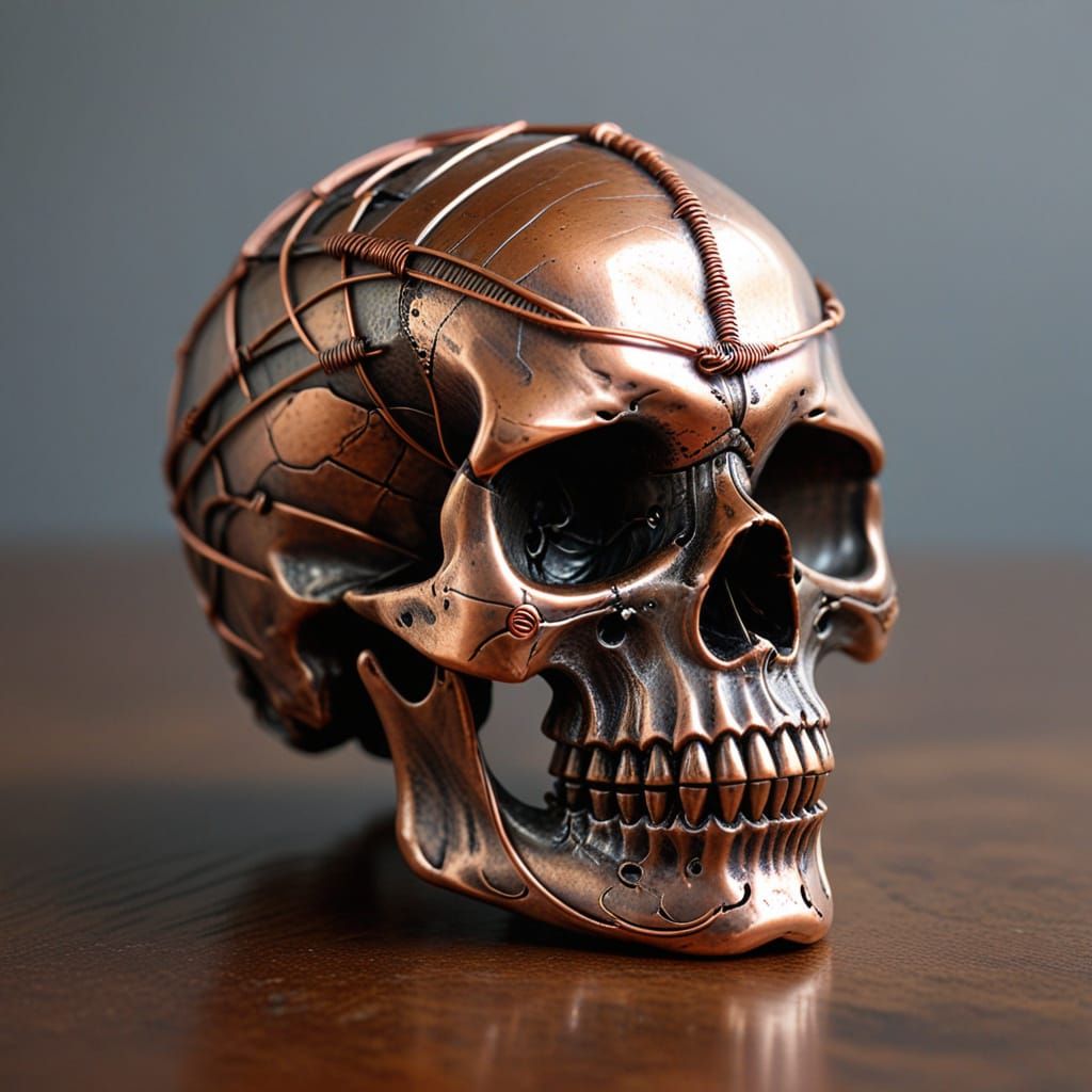 Copper Wire Skull Sculpture