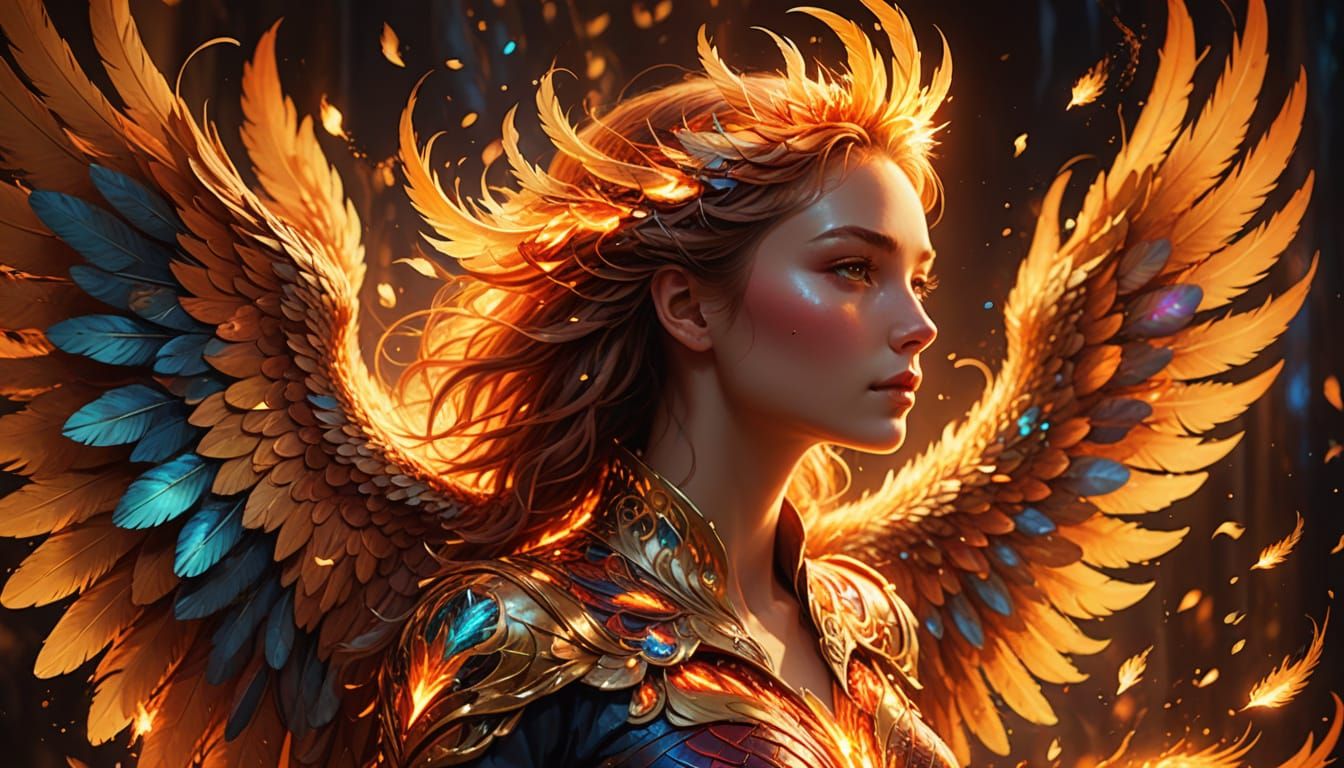 Phoenix Heart: Ethereal Fantasy Portrait in Shimmering Light
