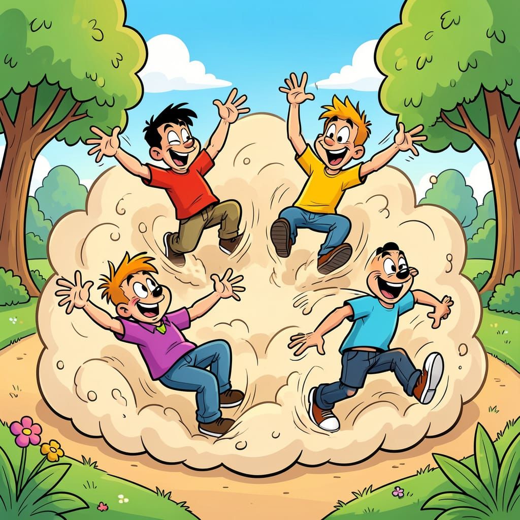 Slapstick Chaos: Four Friends in Cartoon Park