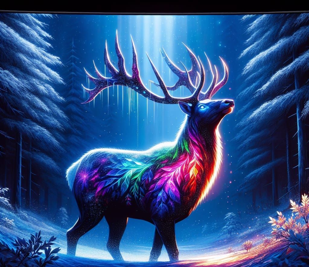Radiant Gaming Elk in Dark Winter Landscape
