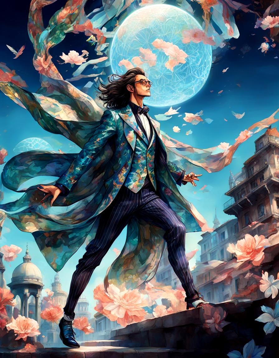 Striking Male Model in Spanish Town, Art Nouveau Style