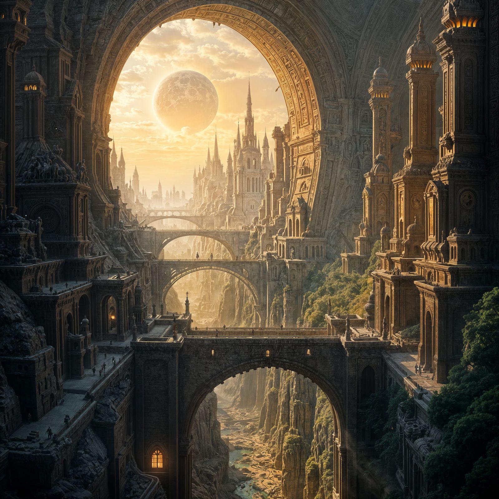 Epic Ancient City Inside a Cylinder Wall