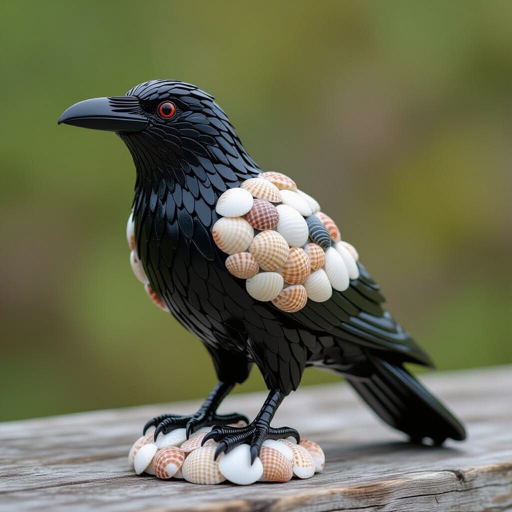 Seashell Raven Sculpture