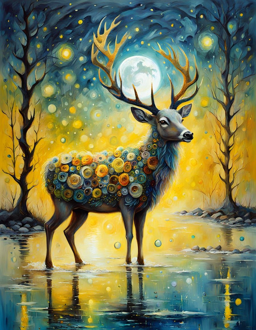 Luminous Mystical Deer in Steampunk Crochet Style