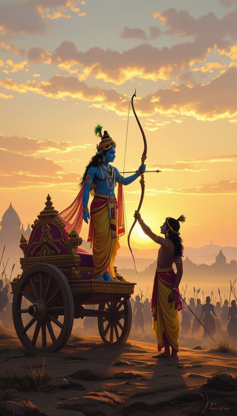 Krishna and Arjuna on Kurukshetra Battlefield