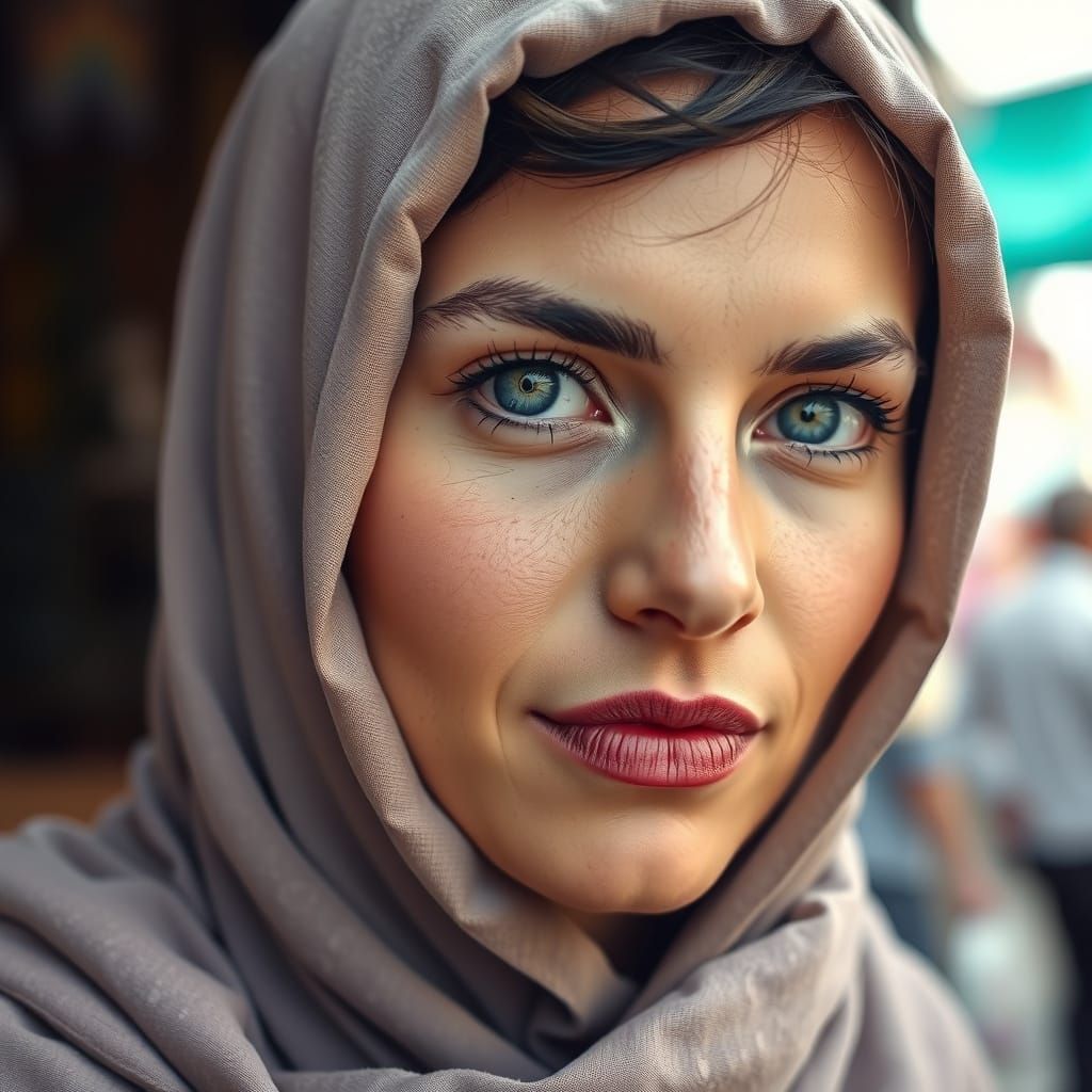 Serene Moroccan Woman in Traditional Hijab Portrait