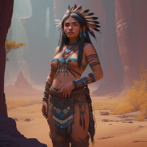 Native American Woman in Detailed Matte Painting