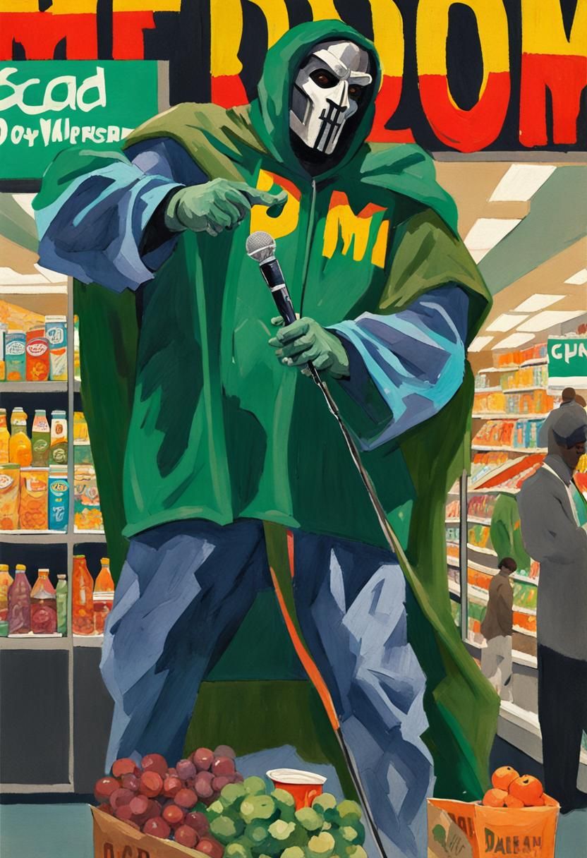 Rapper MF DOOM in Comic Book Gouache Style