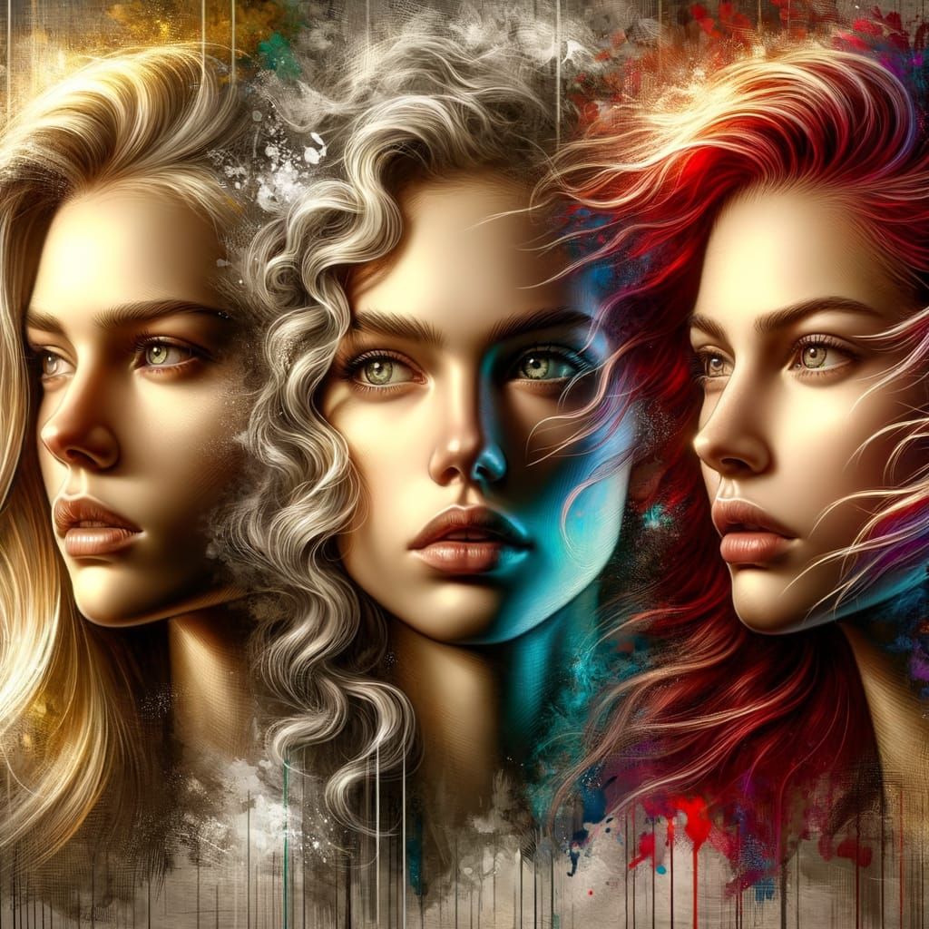 Heartbreak: Three Women in Hyperrealistic Splash Art