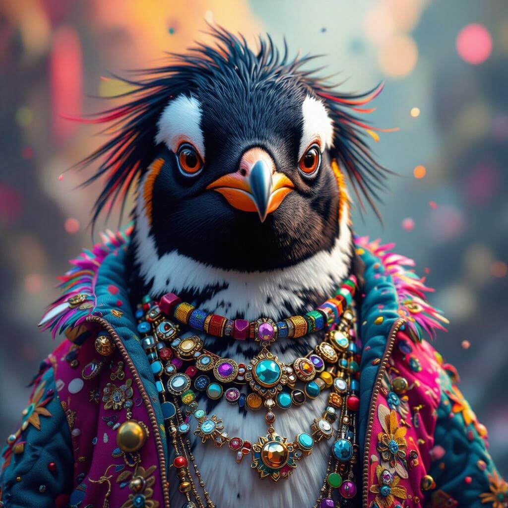 Rockhopper Penguin in Colorful Futuristic Attire