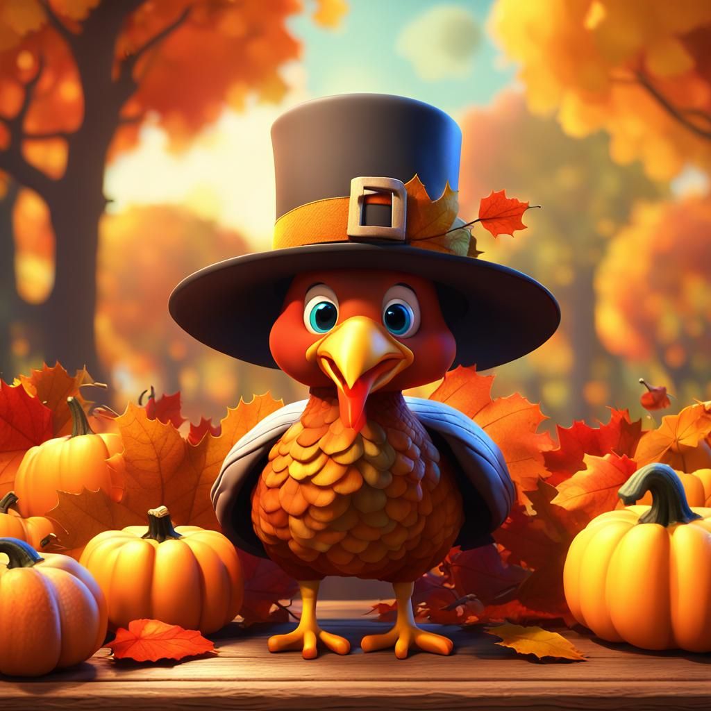 Festive Turkey in Pilgrim Hat: 3D Thanksgiving Art