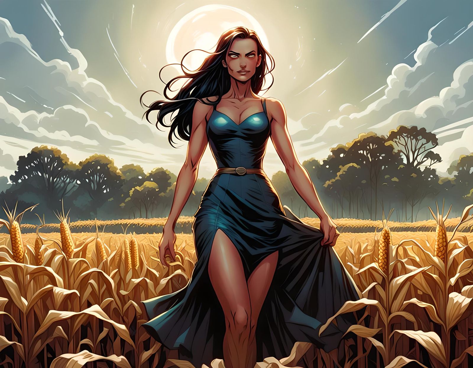 Girl in Cornfield: Comic Book Art Style
