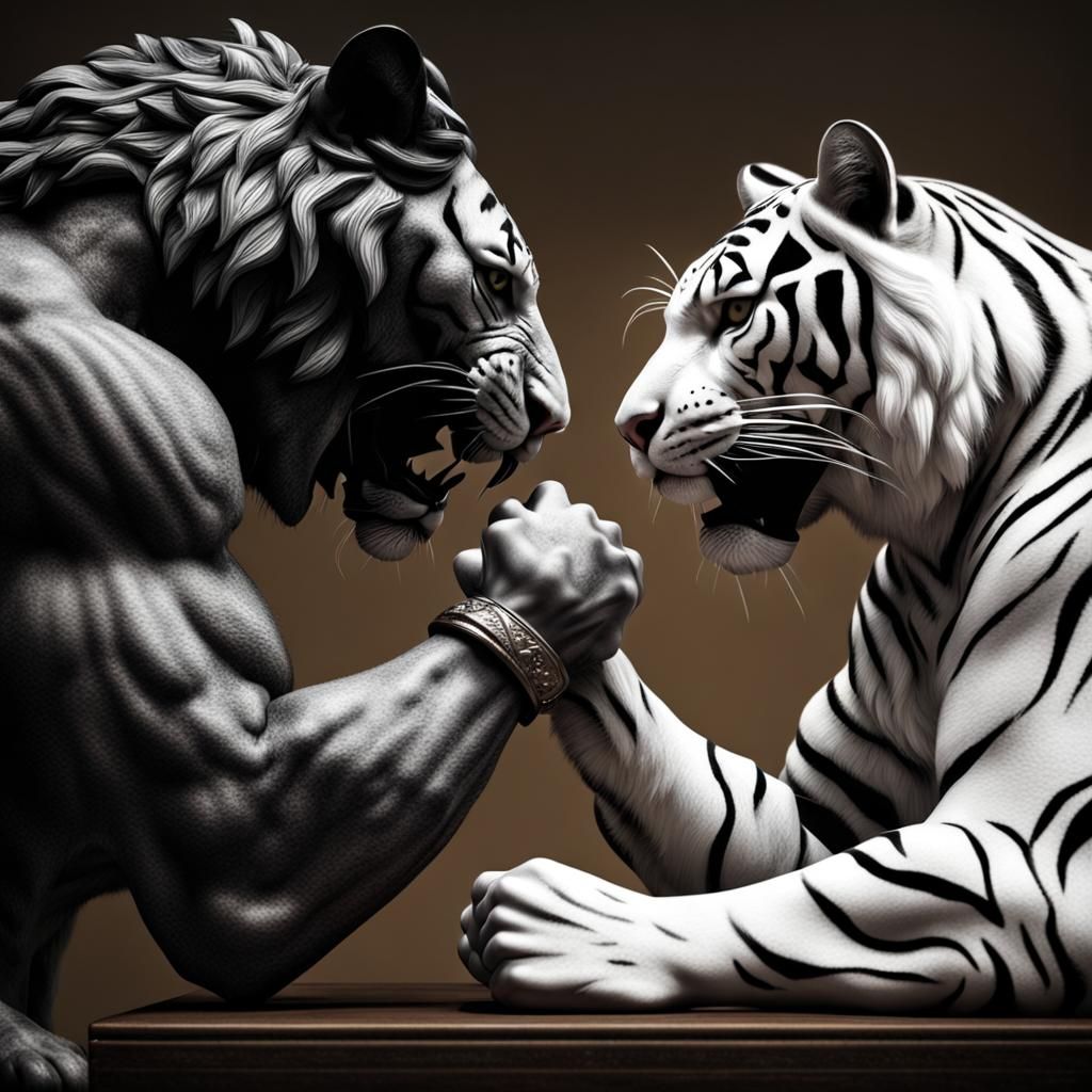 Lion and Tiger arm wrestle!