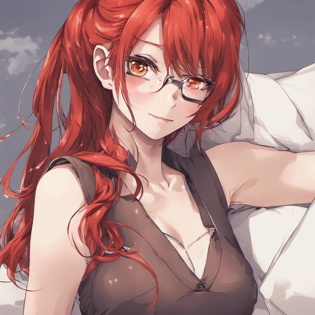 Anime Girl with Red Hair in Manga Style