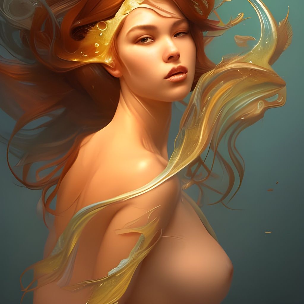 Goldfish Siren Portrait in Art Nouveau Style