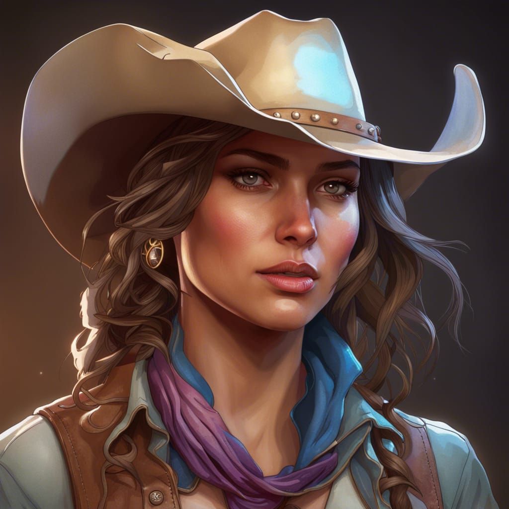 Cowgirl Portrait in Hyperdetailed Digital Art Style
