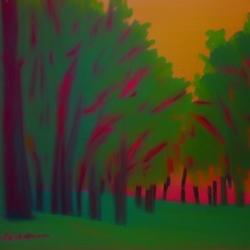 Impressionistic Autumn Woods in Vibrant Colors