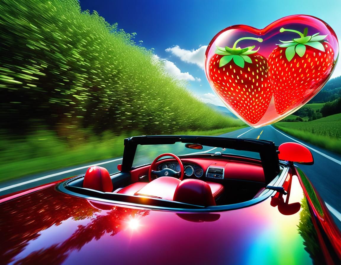 Strawberry Girl Drives Down Dreamy Road