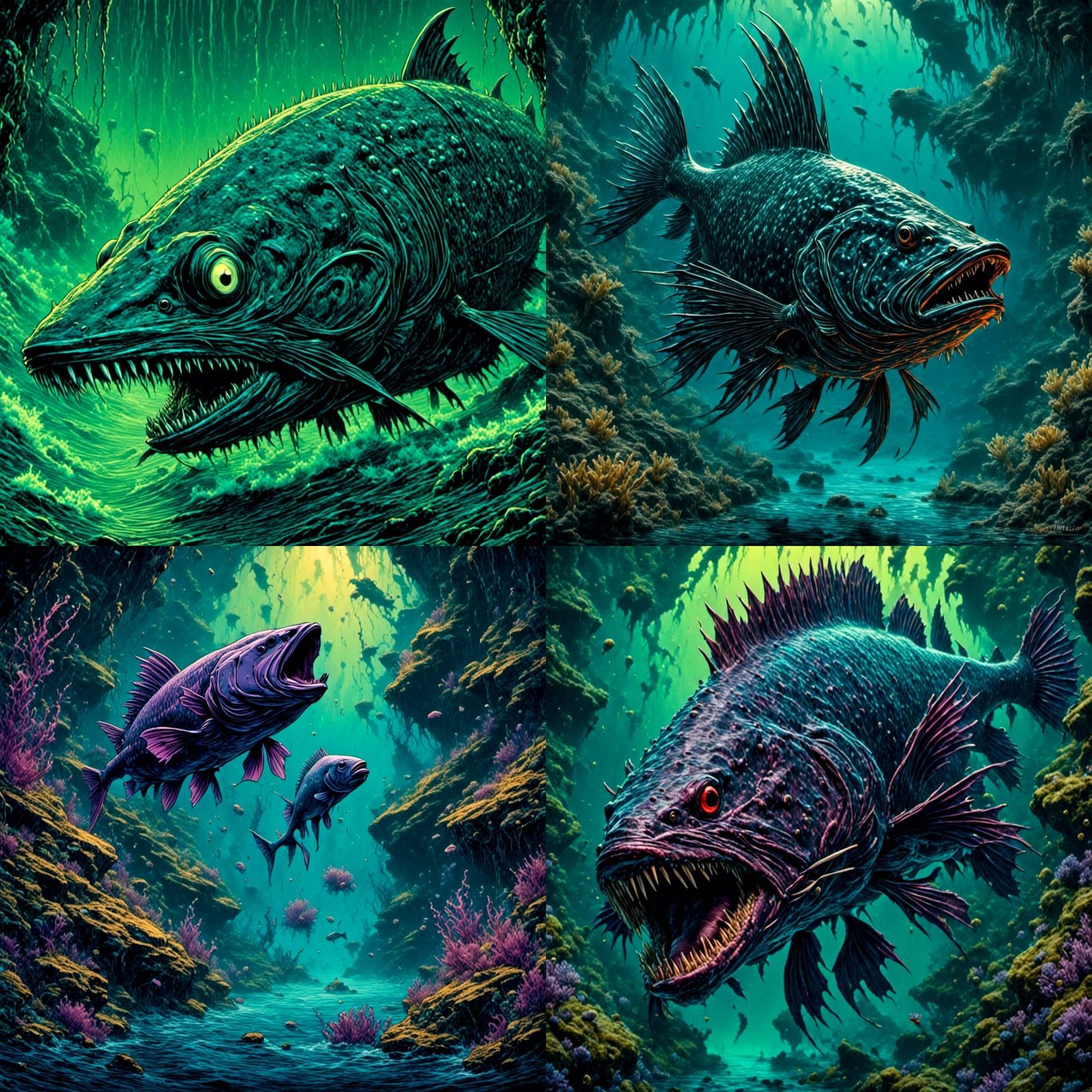 Vicious Deep Sea Cave Fish Monster Illustration