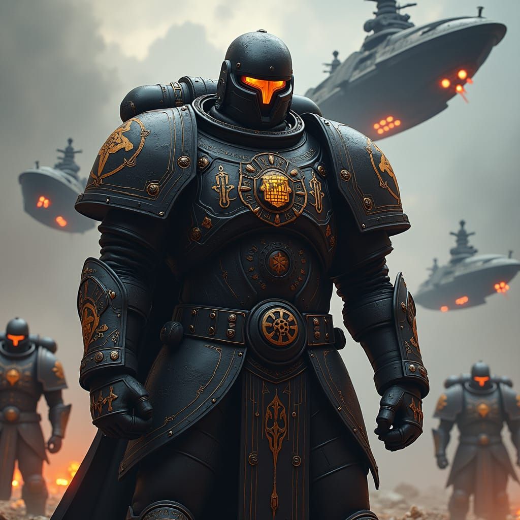 Grimdark Black Templar Space Marine in Gothic Armor