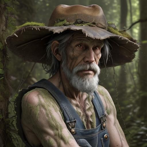 Moss-Covered Appalachian Man with Squirrels in 3D