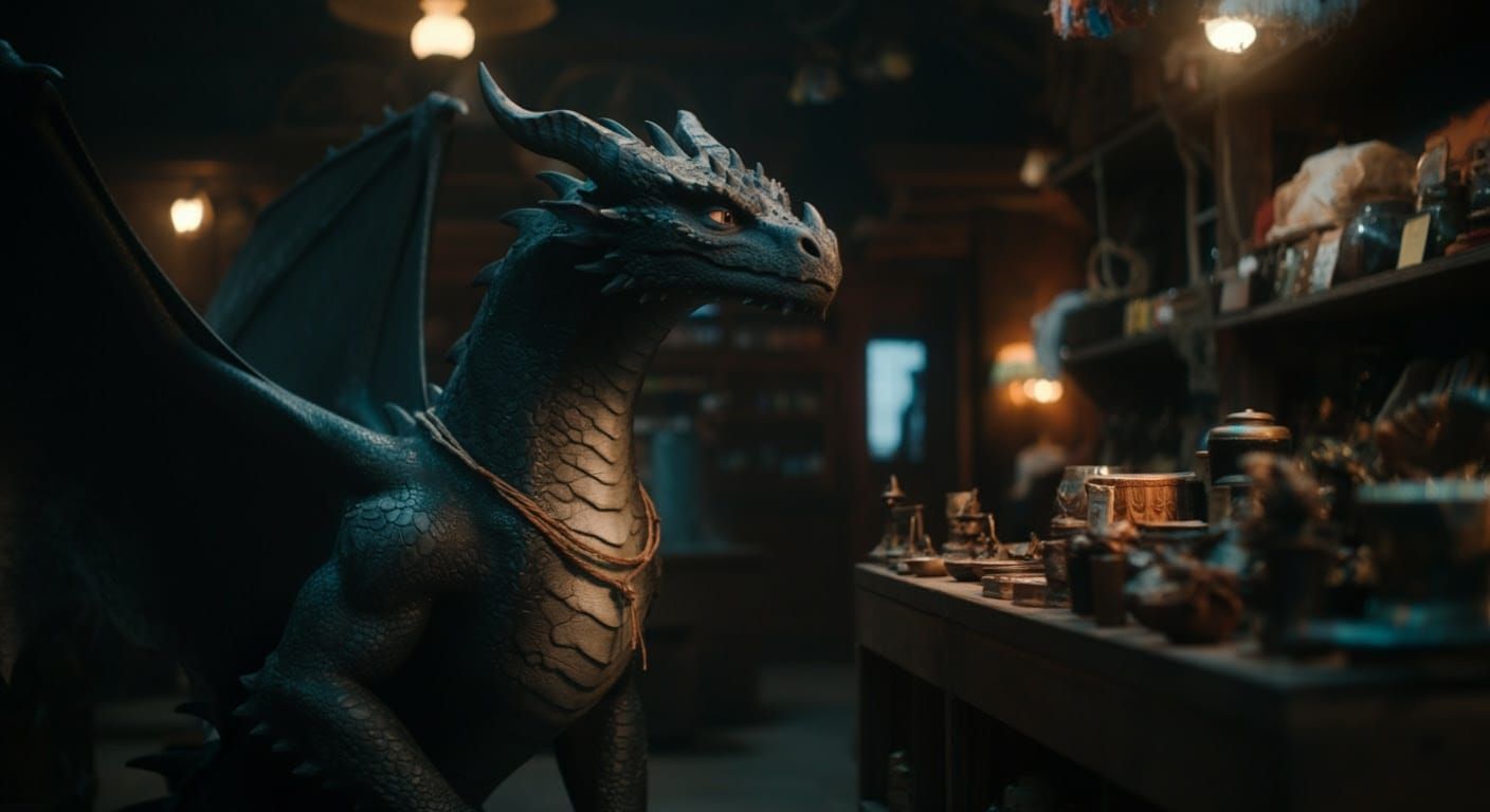 Dragon Examines Cinematic Shelf in Epic Film Still