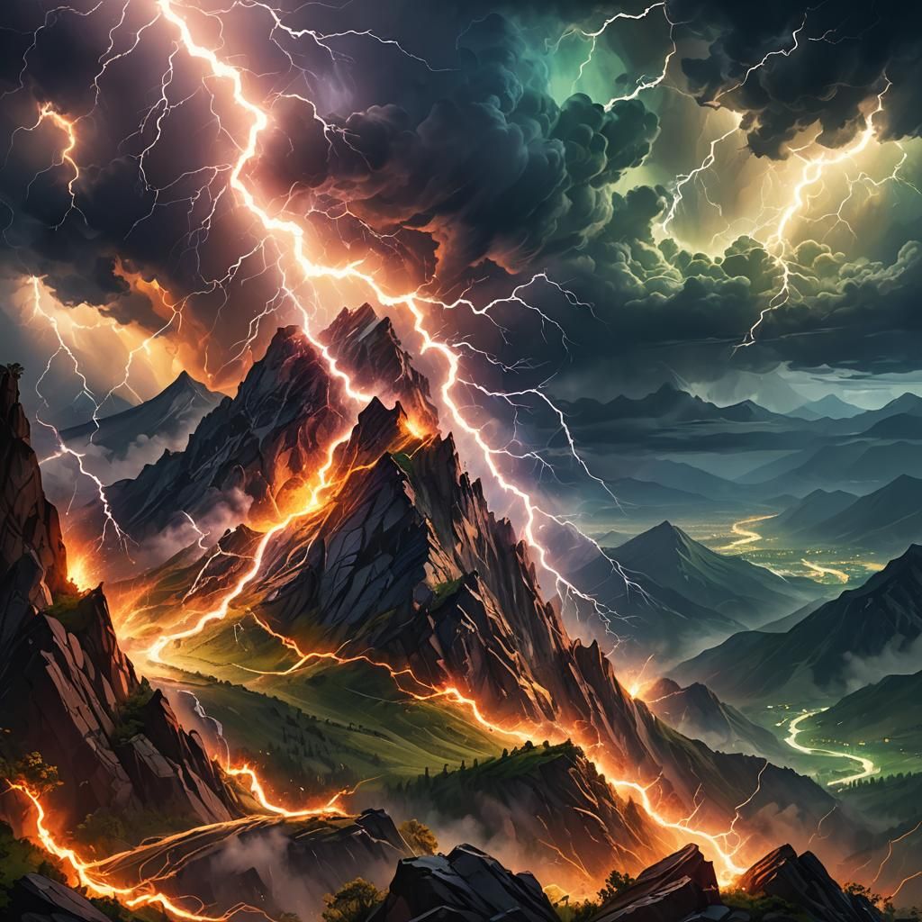 Epic Lightning Strike on Mountain Concept Art