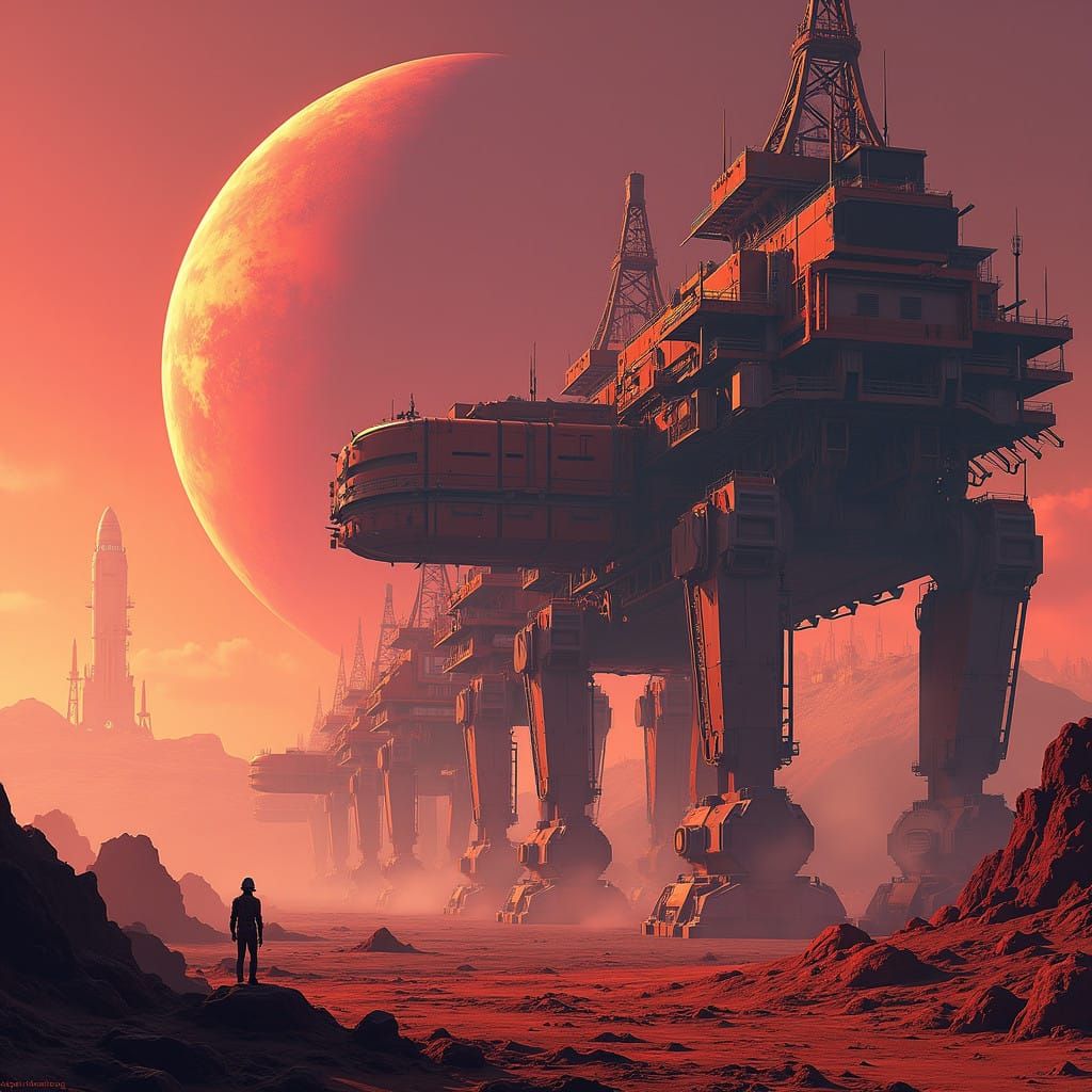 Mars Colonization Site in Anime-Influenced Futurism