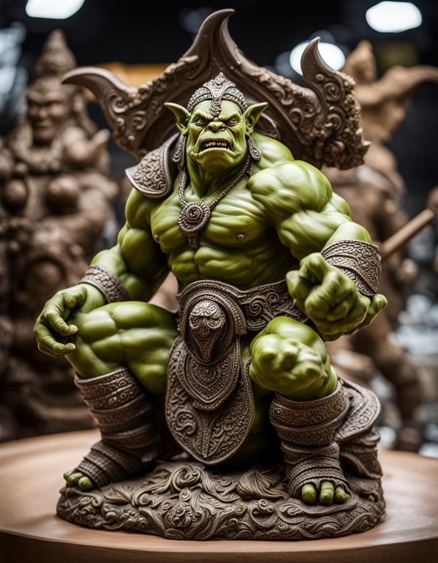 Voluptuous Orc Goddess Statue Sculpture in Glazed Clay