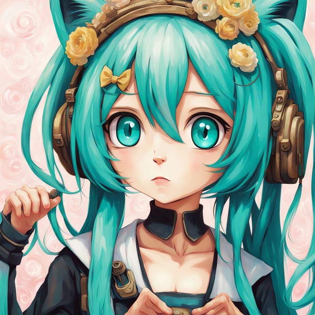 Hatsune Miku as Van Gogh Style Acrylic Painting