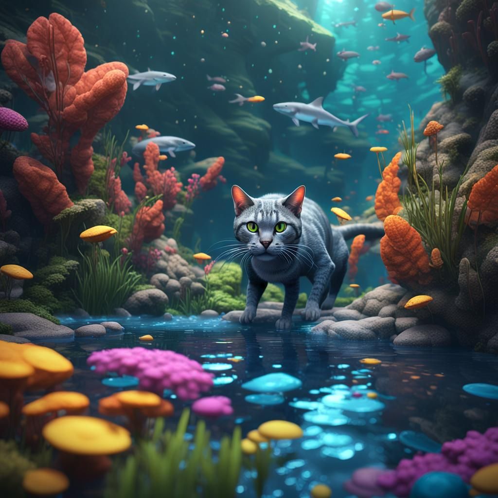 Surreal River Journey of Cat and Snake in 3D