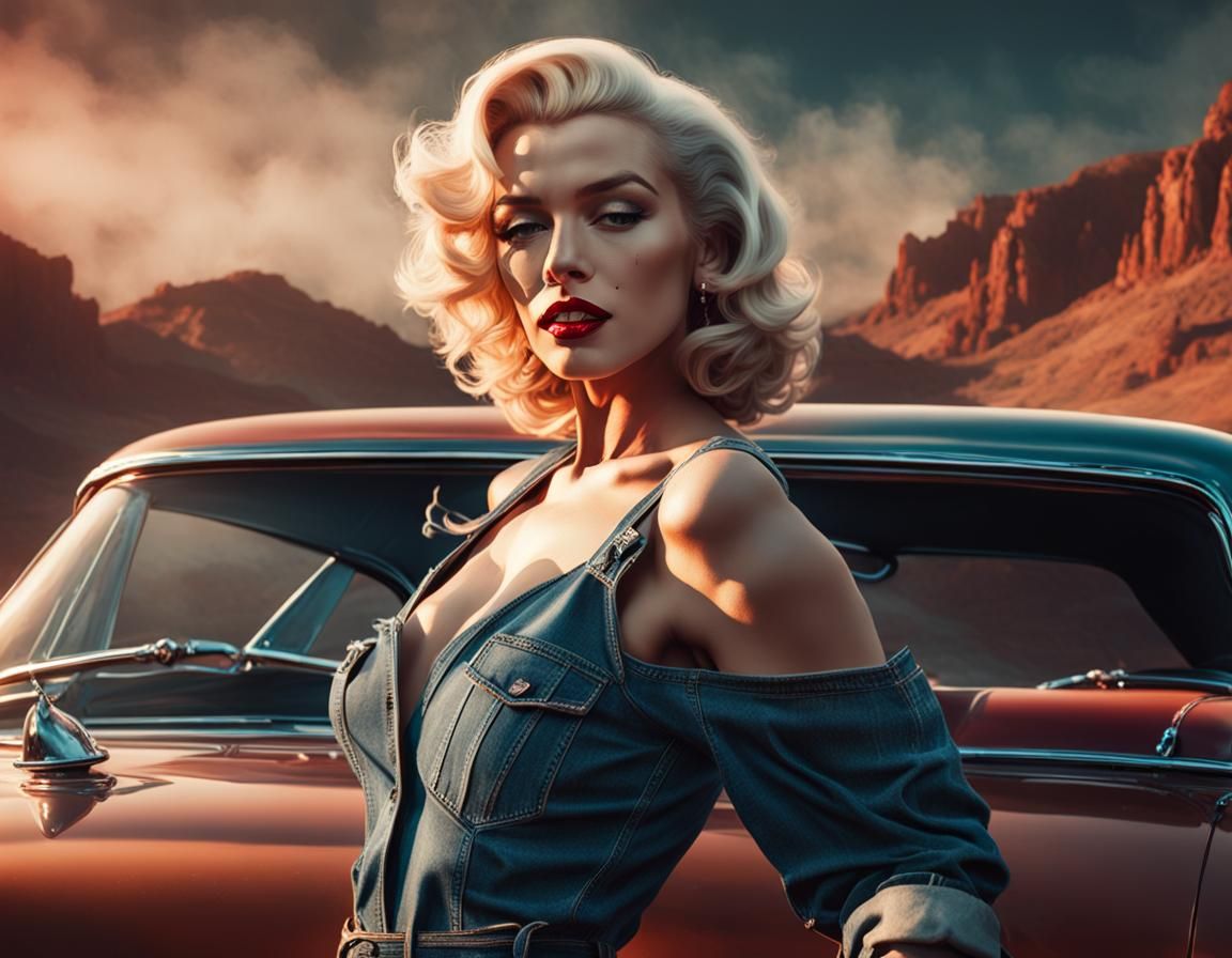Marilyn Monroe Style Model with Muscle Car
