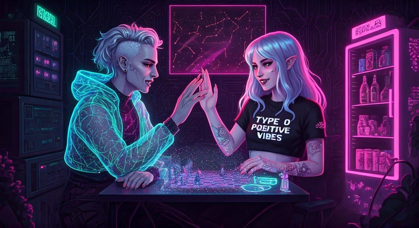 Cyberpunk Vampires in Neon Sanctuary